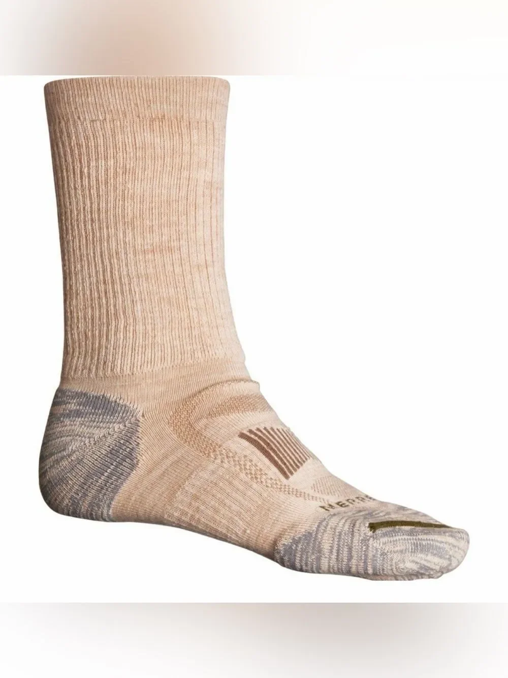 Merrell Men’s Light Tan Zoned Wool Crew Hiking Socks